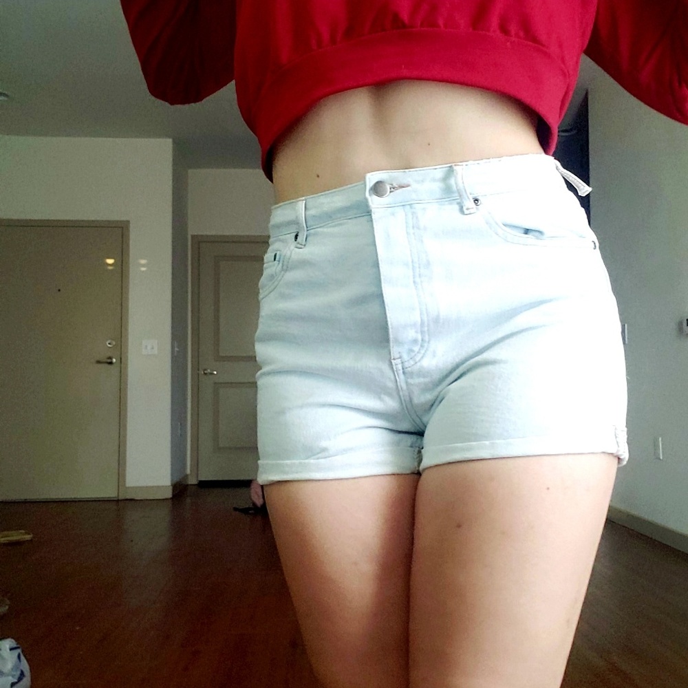Forever21 Light Wash Jean Shorts Cuffed,High Waist